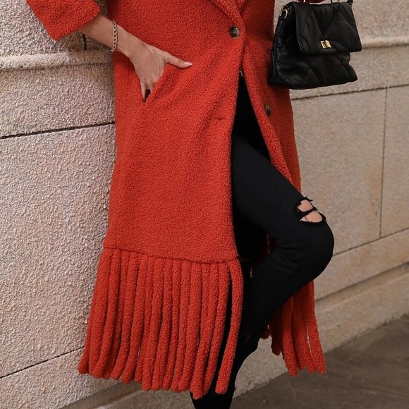 Burnt Orange Casual Womens Teddy Coat - Picture 5 of 5
